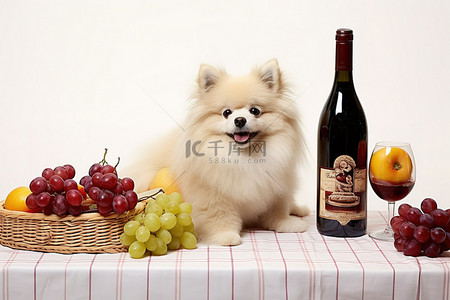 酒架背景图片_野餐桌上的狗和酒架