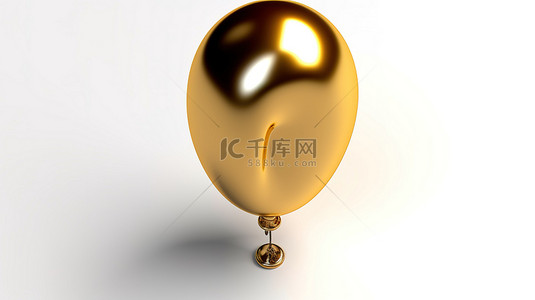 空白白色表面上由金属制成的闪闪发光的气球金色数字一 3 交易促销节日里程碑 3D 插图