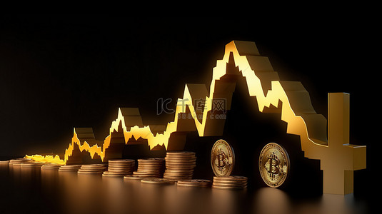 符号钱背景图片_比特币符号和飙升的价格是 3d 渲染中加密货币增长的概念图像