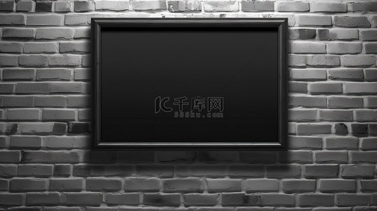 板砖背景图片_安装在砖墙上的黑色相框的特写 3D 渲染
