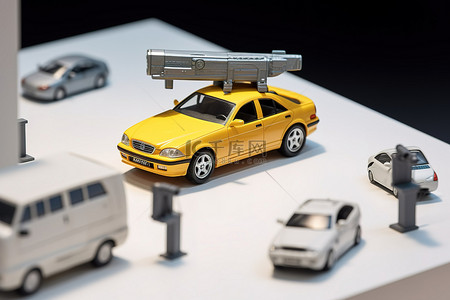 安装在玩具轨道上的玩具汽车模型上的监控摄像头
