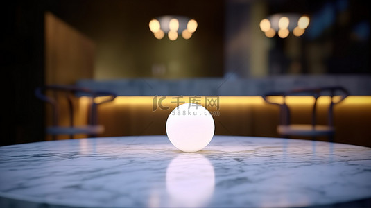 3D 渲染的空白大理石桌面非常适合在餐厅夜酒吧或俱乐部展示产品，具有抽象模糊的背景和开放的文本空间