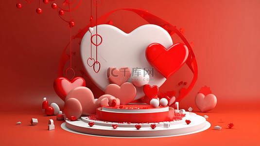 情人节贺卡背景图片_插图 3D 心形设计，用于快乐的情人节贺卡