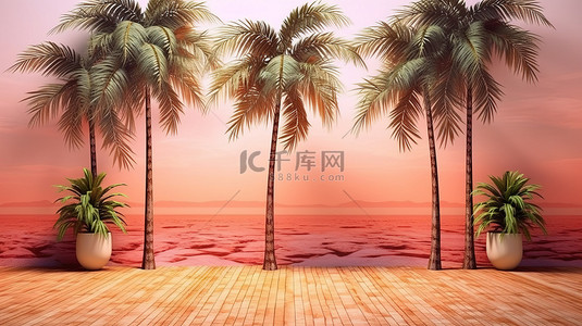 3D 渲染的棕榈树壁纸或背景
