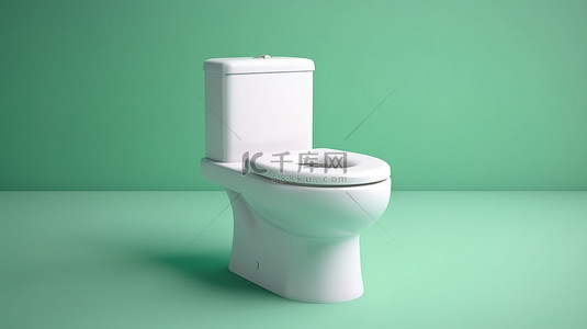 现代白色厕所与充满活力的绿色 3D 插图隔离