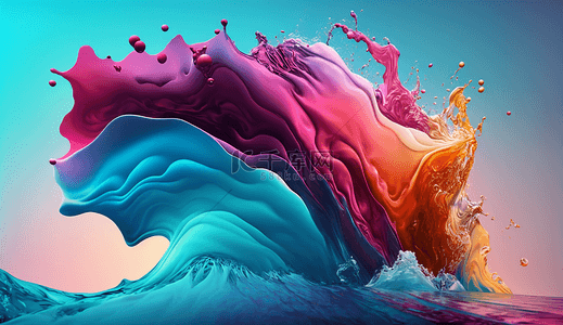 彩色的水溅起水波动感水背景