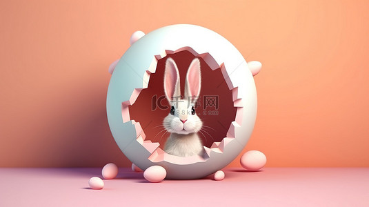 复活节兔子耳朵从洞中弹出的 3D 插图有足够的空间可供复制