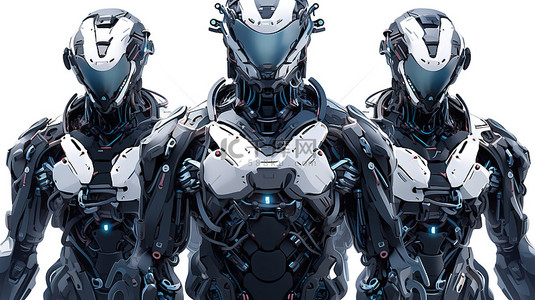 安卓背景图片_白色背景展示了一组 3D 渲染的机器人或具有人工智能的机器人