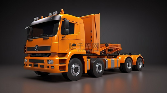 用于运输大型卡车和重型机械的橙色货物牵引车的 3d 渲染