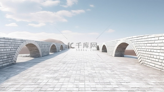 板砖背景图片_自然光建筑设计中混凝土和砖桥墙的创新 3D 渲染