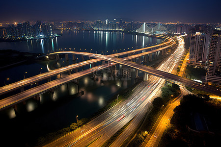 公路背景图片_一座横跨湖的大桥