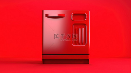 单色背景下红色洗碗机和冰箱的 3d 图标