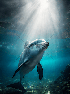 海底世界日光光线海豚摄影广告背景