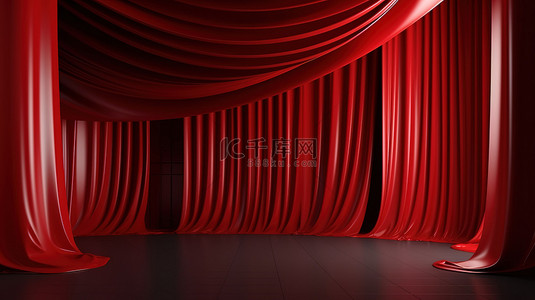 居中背景图片_有光泽的红色曲线窗帘 3d 渲染背景与居中聚光灯非常适合演示