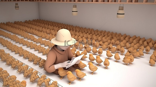 养殖背景图片_戴草帽从事家禽养殖的年轻人 3d 渲染
