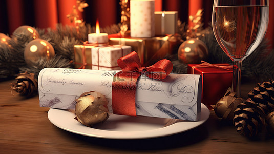 3D 渲染礼券和假期证书，包括圣诞节和新年