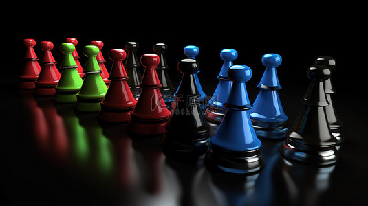 受众细分概念棋子分类为黑色 3D 插图