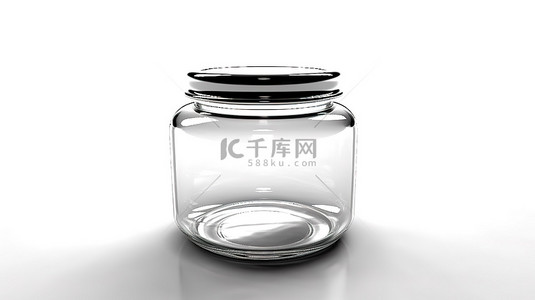 白色背景上透明玻璃罐的独立 3D 插图
