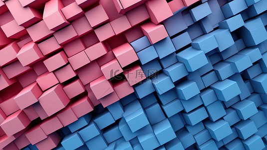 粉红色和蓝色砖纹理背景的 3d 渲染