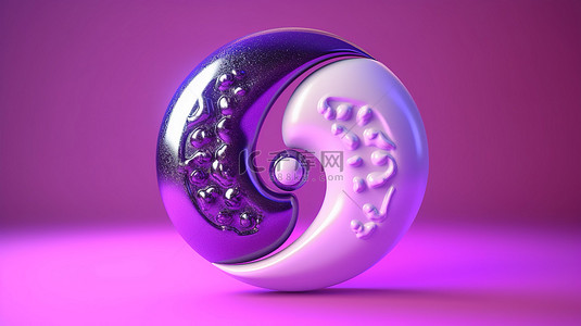 和平元素背景图片_生动的紫罗兰色或长春花背景下的抽象阴阳符号的 3D 渲染