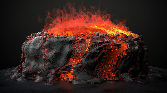 岩火山背景图片_3d 渲染中火山岩浆的抽象讲台