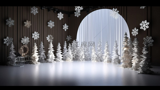 仙境背景图片_冬季仙境产品展示令人惊叹的 3D 渲染与雪花照明