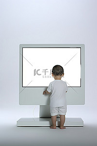 行政文员求职简历背景图片_站在电脑前的婴儿