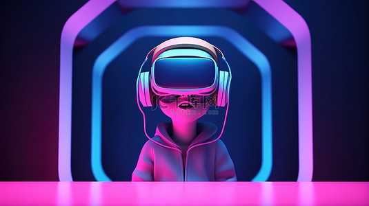 虚拟现实游戏玩家戴 VR 眼镜的可爱家伙参与视频游戏乐趣