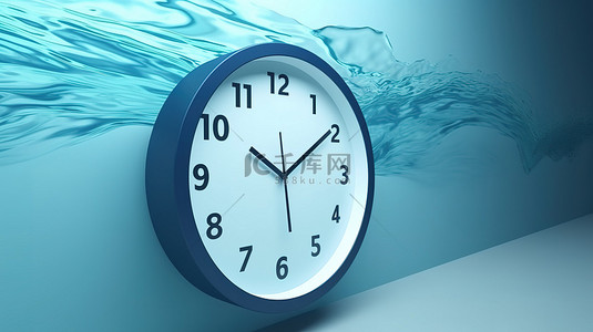 显示 8 点钟时间的海蓝色办公室挂钟的 3D 插图