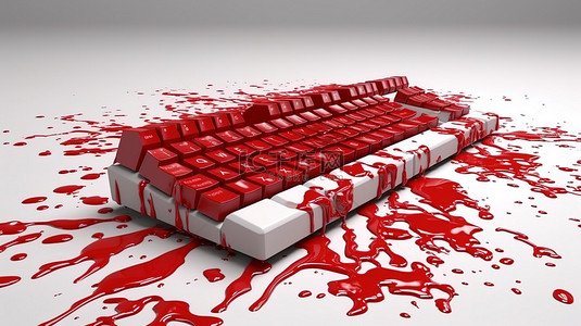 公司招聘背景图片_覆盖键盘的斑点状红色油漆的 3D 插图