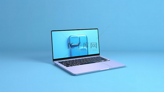 鼠蓝色背景图片_蓝色笔记本电脑的简约 3D 渲染，带有文本的复制空间