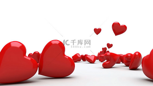3d 渲染红心与白色背景上的爱标志