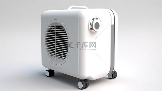 用于白色背景家庭空间温度控制的便携式移动空调装置的 3D 渲染