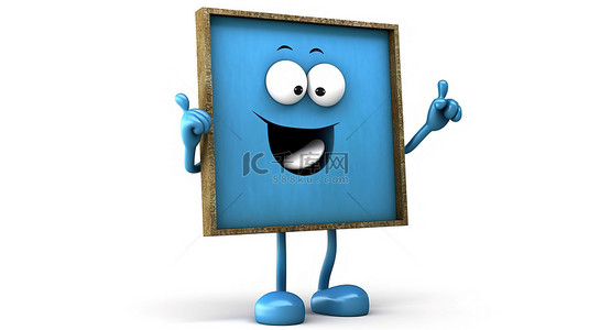 菜单背景图片_户外展示空白木制菜单黑板，上面有白色背景上 3D 渲染的蓝书人物吉祥物
