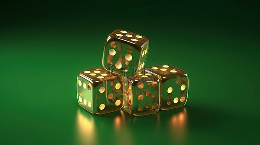 拉斯绿色背景图片_赌场主题赌博概念中绿色背景上孤立金色骰子的 3D 插图