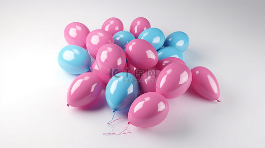 性别显示漂浮在白色背景上的 3d 粉色和蓝色气球