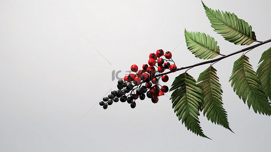 用叶子装饰的黑色罗文小枝的 3d 渲染
