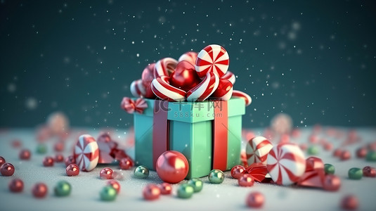 糖果手杖圣诞节加载概念迷人的 3D 插图