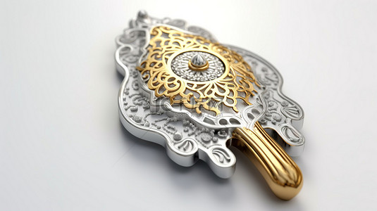 法蒂玛护身符 hamsa 手的 3d 渲染，银色和金色