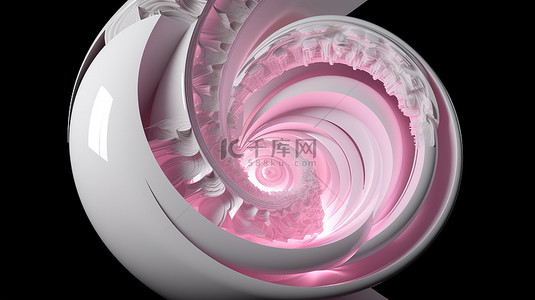 白色和粉色 3D 渲染中的圆形螺旋分形门户和音量控制