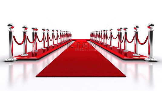 全网独家独款字背景图片_独家贵宾活动或名人派对的豪华入口 3d 渲染红地毯和白色背景上的通道障碍