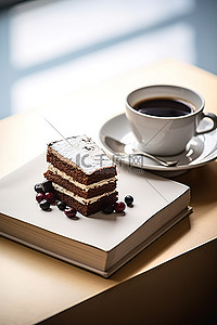 咖啡蛋糕背景图片_桌上有咖啡蛋糕的书