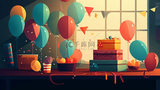 卡通庆祝生日背景图片_派对蛋糕庆祝礼物