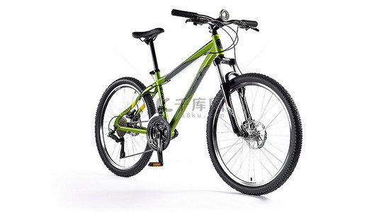 绿色循环背景图片_白色背景与绿色山地自行车的 3D 渲染