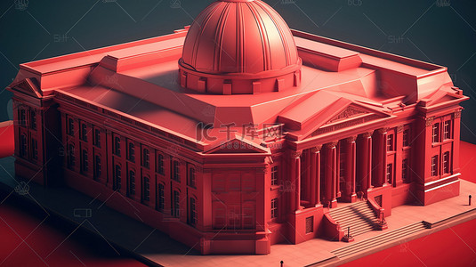 正式红色背景图片_Lowpoly 政府大楼具有引人注目的红色设计和 3D 圆顶