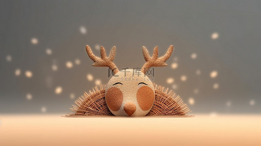 迎接新一年背景图片_抽象驯鹿横幅的 3D 插图，闭上眼睛，迎接圣诞节充足的复制空间
