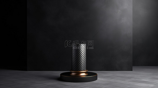 金属柱背景图片_碳背景金属基座的 3D 渲染工作室模型