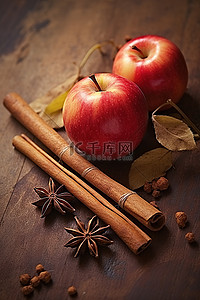 香料背景图片_一些苹果或肉桂和肉桂棒