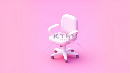 3D 图标集，包括等距白色办公椅和纯白色和粉色的家居用品