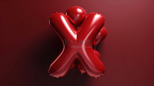 红色金属字母 x 气球字体由逼真的氦气球高品质 3D 艺术品制成
